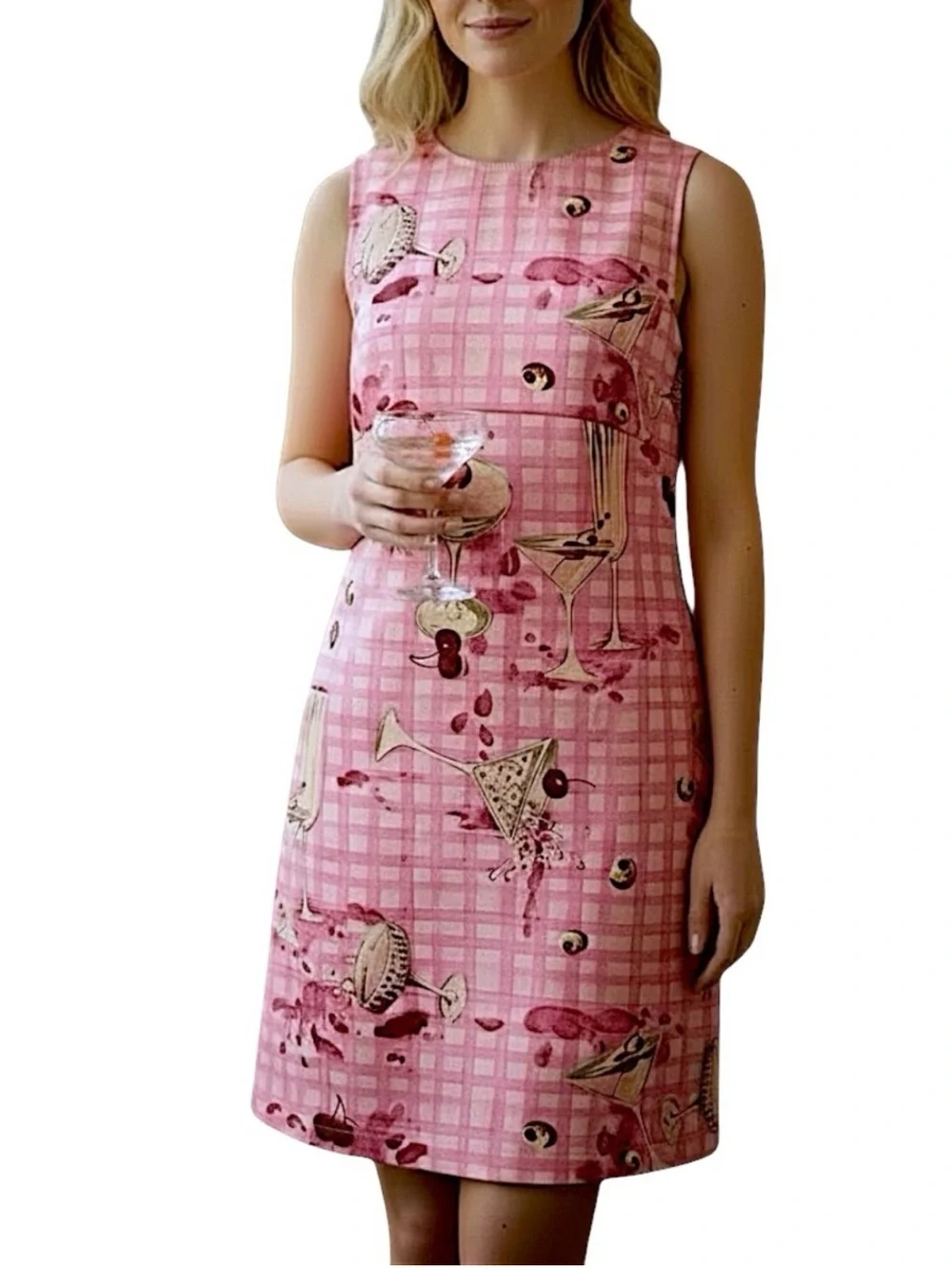 Urban Outfitters Retro 60’s Pink Gingham Martini Cocktail Print Shift Dress XS